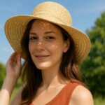 帽子で髪を紫外線から守る女性