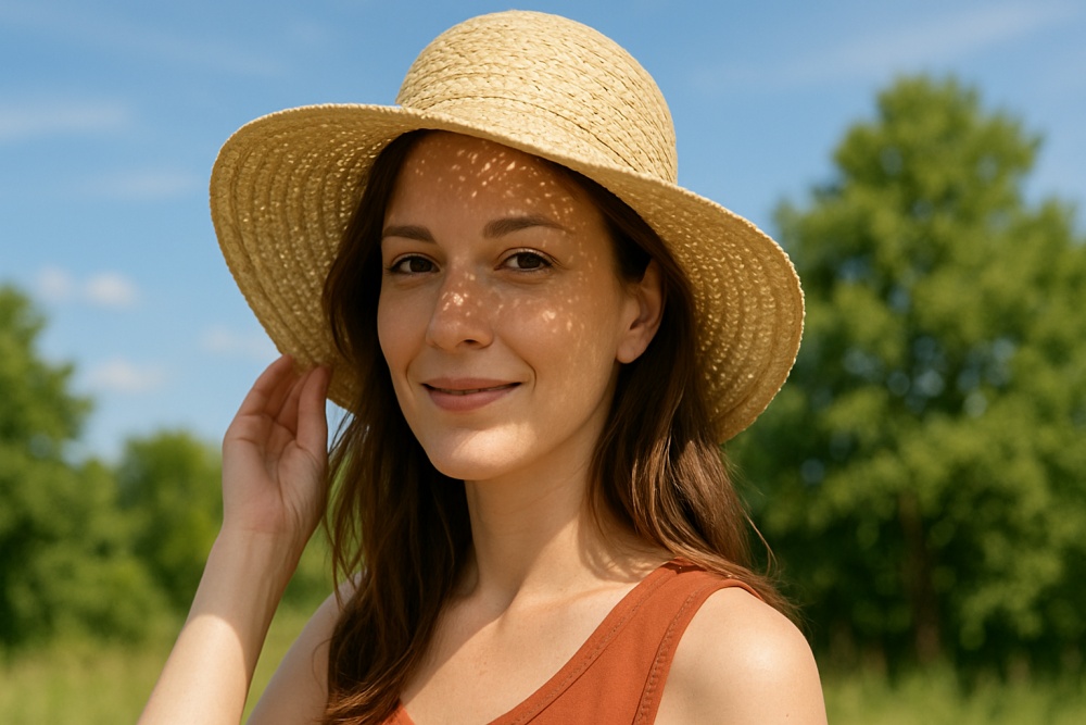 帽子で髪を紫外線から守る女性